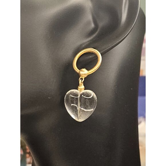 Clear Lucite Heart Drop Earrings Gold Tone 1980s Post Back‎ - Picture 3 of 6